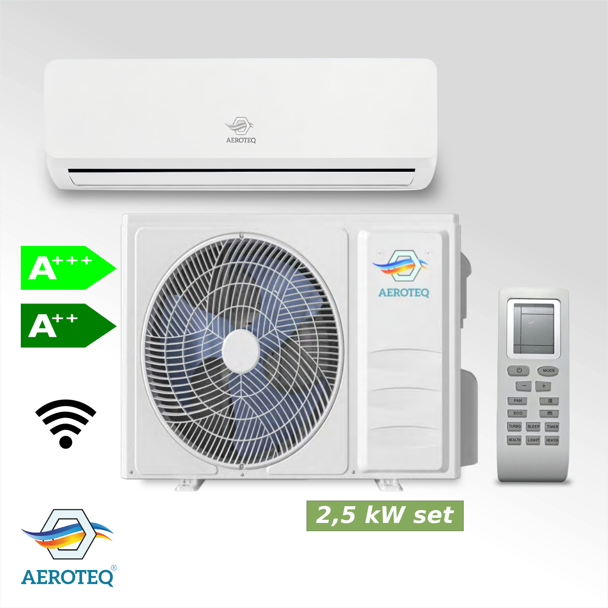 Aeroteq 2,5 kW Airco Set met Wifi – Single Split Wandmodel